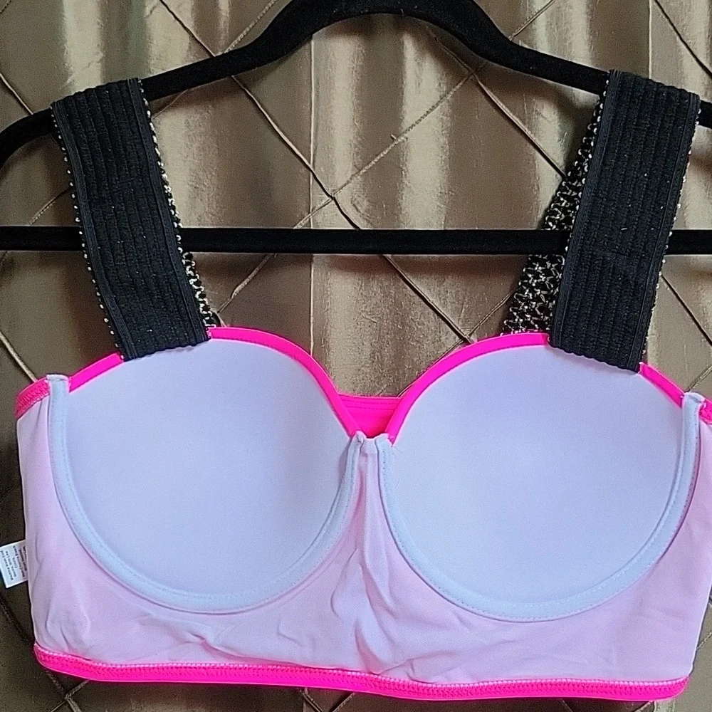 NWT. OOH LA LA Retro Moulded Cup Hot Pink Bikini w/Elastic Straps